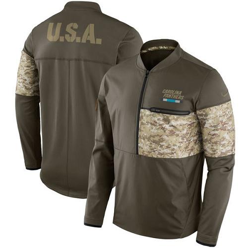 Men's Carolina Panthers Nike Olive Salute to Service Sideline Hybrid Half-Zip Pullover Jacket Men's Carolina Panthers Nike Olive Salute to Service Sideline Hybrid Half-Zip Pullover Jacket