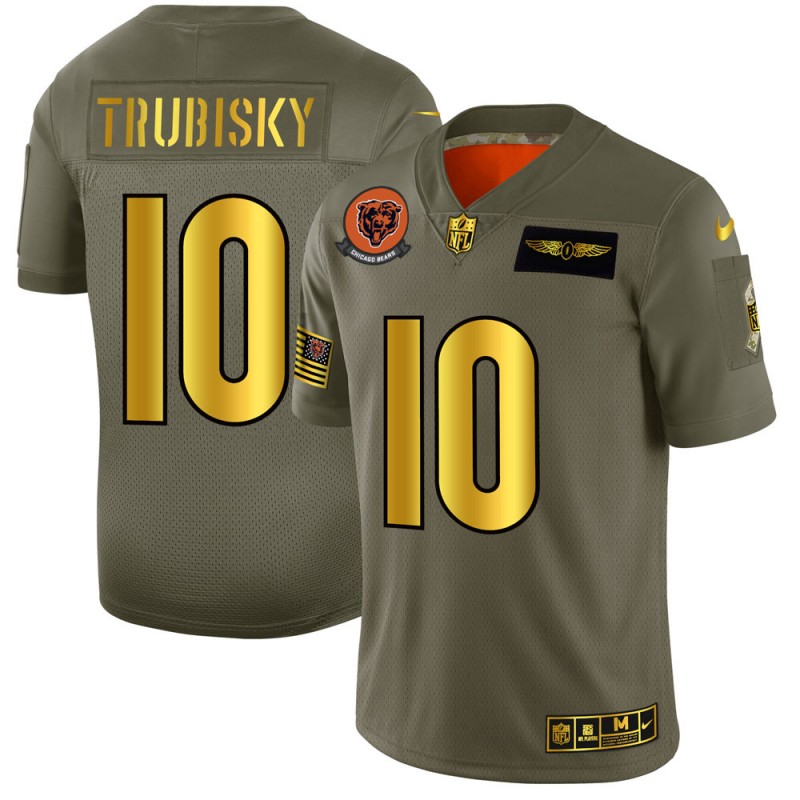 Chicago Bears #10 Mitchell Trubisky NFL Men's Nike Olive Gold 2019 Salute to Service Limited Jersey Chicago Bears #10 Mitchell Trubisky NFL Men's Nike Olive Gold 2019 Salute to Service Limited Jersey