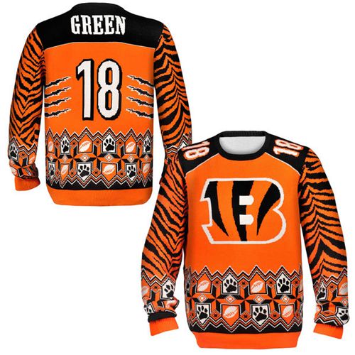 Nike Bengals #18 A.J. Green Orange/Black Men's Ugly Sweater Nike Bengals #18 A.J. Green Orange/Black Men's Ugly Sweater