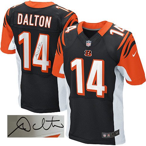 Nike Bengals #14 Andy Dalton Black Team Color Men's Stitched NFL Elite Autographed Jersey Nike Bengals #14 Andy Dalton Black Team Color Men's Stitched NFL Elite Autographed Jersey