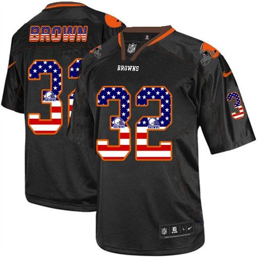 Nike Browns #32 Jim Brown Black Men's Stitched NFL Elite USA Flag Fashion Jersey Nike Browns #32 Jim Brown Black Men's Stitched NFL Elite USA Flag Fashion Jersey