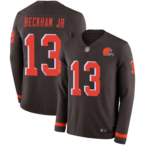 Nike Browns #13 Odell Beckham Jr Brown Team Color Men's Stitched NFL Limited Therma Long Sleeve Jersey Nike Browns #13 Odell Beckham Jr Brown Team Color Men's Stitched NFL Limited Therma Long Sleeve Jersey