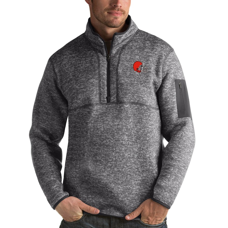 Men's Cleveland Browns Charcoal Antigua Fortune Quarter-Zip Pullover Jacket Men's Cleveland Browns Charcoal Antigua Fortune Quarter-Zip Pullover Jacket