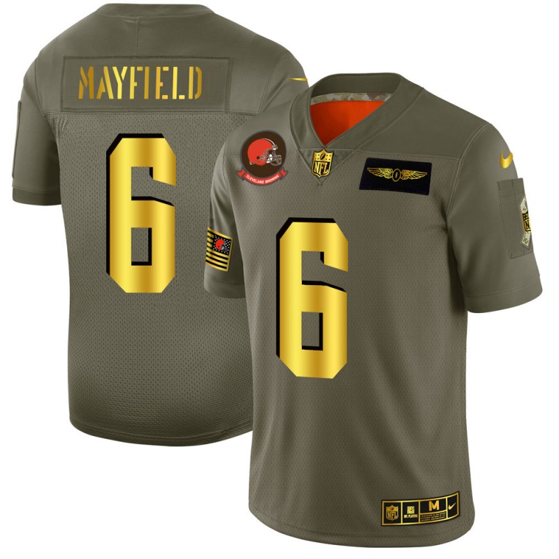 Cleveland Browns #6 Baker Mayfield NFL Men's Nike Olive Gold 2019 Salute to Service Limited Jersey Cleveland Browns #6 Baker Mayfield NFL Men's Nike Olive Gold 2019 Salute to Service Limited Jersey