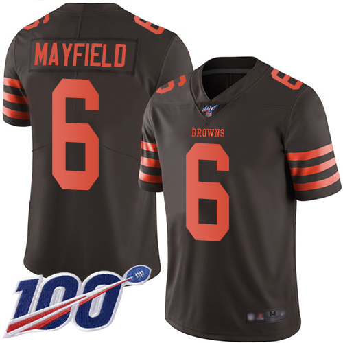 Nike Browns #6 Baker Mayfield Brown Men's Stitched NFL Limited Rush 100th Season Jersey Nike Browns #6 Baker Mayfield Brown Men's Stitched NFL Limited Rush 100th Season Jersey