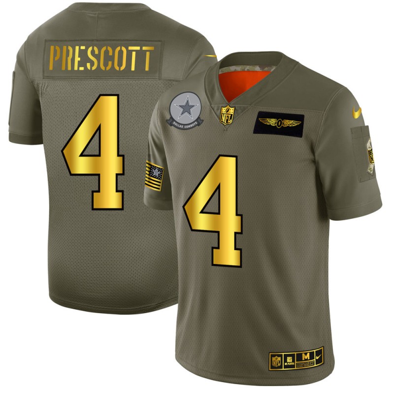 Dallas Cowboys #4 Dak Prescott NFL Men's Nike Olive Gold 2019 Salute to Service Limited Jersey Dallas Cowboys #4 Dak Prescott NFL Men's Nike Olive Gold 2019 Salute to Service Limited Jersey