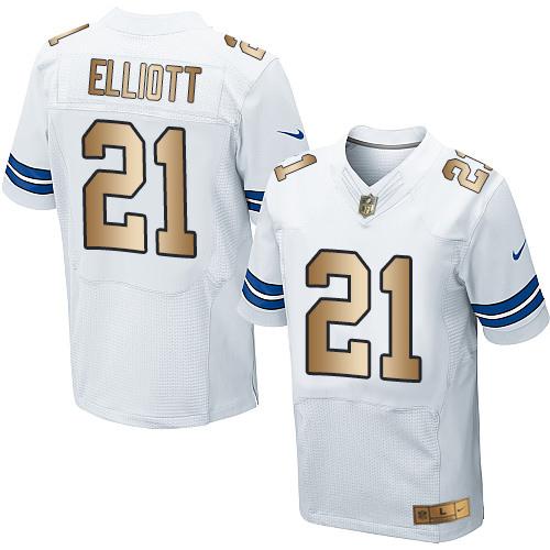 Nike Cowboys #21 Ezekiel Elliott White Men's Stitched NFL Elite Gold Jersey Nike Cowboys #21 Ezekiel Elliott White Men's Stitched NFL Elite Gold Jersey