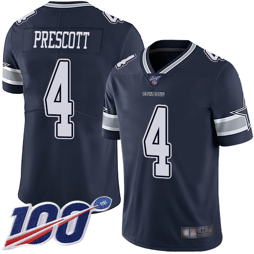 Nike Cowboys #4 Dak Prescott Navy Blue Team Color Men's Stitched NFL 100th Season Vapor Limited Jersey Nike Cowboys #4 Dak Prescott Navy Blue Team Color Men's Stitched NFL 100th Season Vapor Limited Jersey