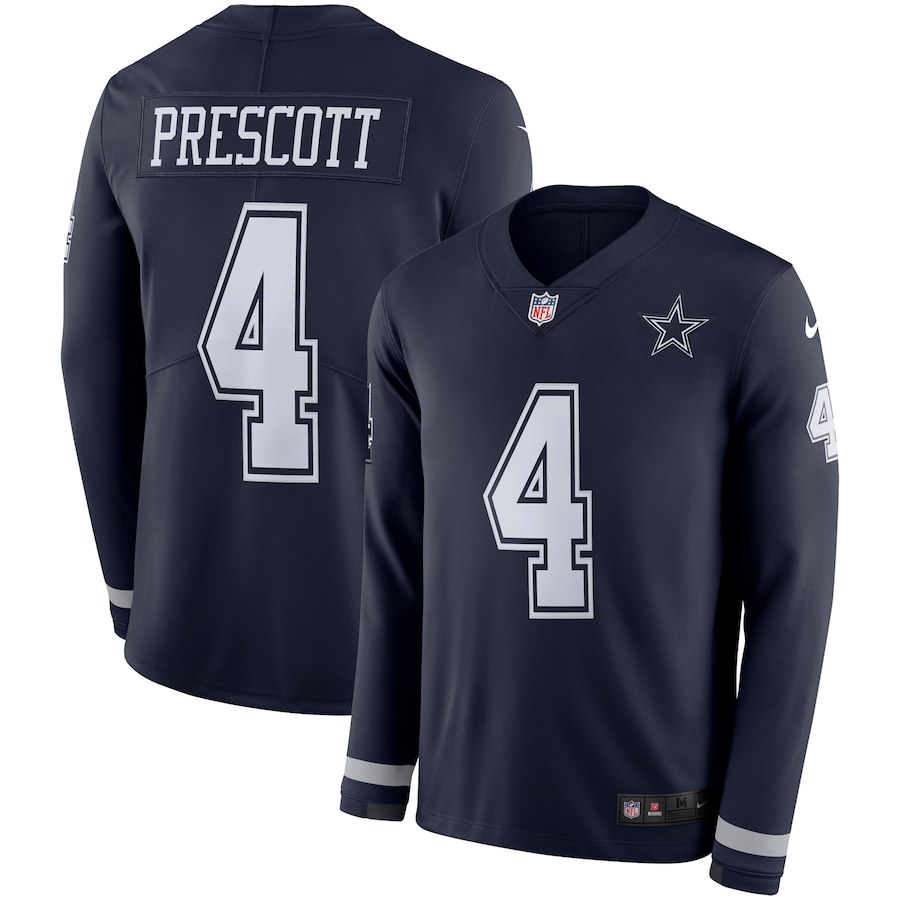 Men's Cowboys #4 Dak Prescott Navy Blue Team Color Men's Stitched NFL Limited Therma Long Sleeve Jersey Men's Cowboys #4 Dak Prescott Navy Blue Team Color Men's Stitched NFL Limited Therma Long Sleeve Jersey