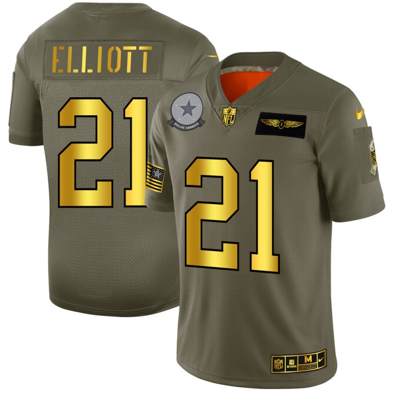 Dallas Cowboys #21 Ezekiel Elliott NFL Men's Nike Olive Gold 2019 Salute to Service Limited Jersey Dallas Cowboys #21 Ezekiel Elliott NFL Men's Nike Olive Gold 2019 Salute to Service Limited Jersey