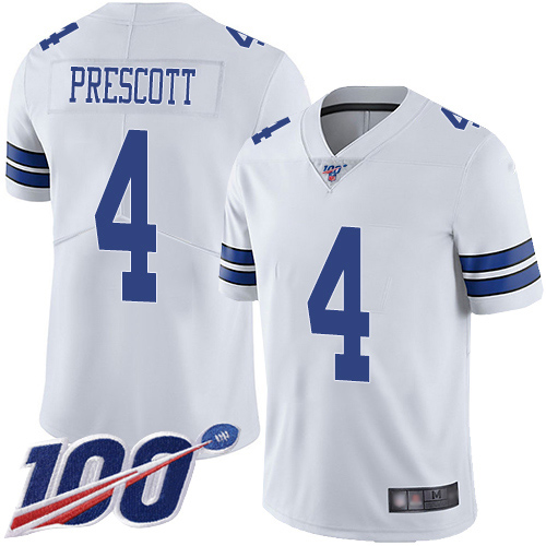 Nike Cowboys #4 Dak Prescott White Men's Stitched NFL 100th Season Vapor Limited Jersey Nike Cowboys #4 Dak Prescott White Men's Stitched NFL 100th Season Vapor Limited Jersey