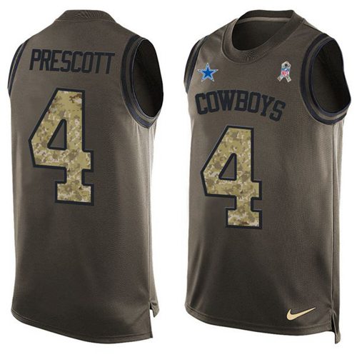 Nike Cowboys #4 Dak Prescott Green Men's Stitched NFL Limited Salute To Service Tank Top Jersey Nike Cowboys #4 Dak Prescott Green Men's Stitched NFL Limited Salute To Service Tank Top Jersey