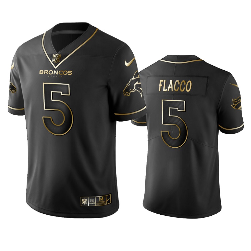 Broncos #5 Joe Flacco Men's Stitched NFL Vapor Untouchable Limited Black Golden Jersey Broncos #5 Joe Flacco Men's Stitched NFL Vapor Untouchable Limited Black Golden Jersey