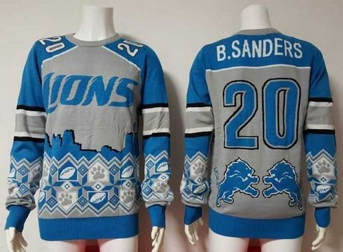 Nike Lions #20 Barry Sanders Blue/Grey Men's Ugly Sweater Nike Lions #20 Barry Sanders Blue/Grey Men's Ugly Sweater