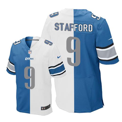 Nike Lions #9 Matthew Stafford Blue/White Men's Stitched NFL Elite Split Jersey Nike Lions #9 Matthew Stafford Blue/White Men's Stitched NFL Elite Split Jersey