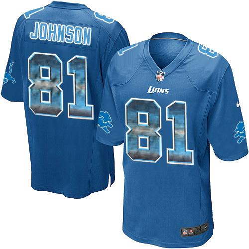 Nike Lions #81 Calvin Johnson Blue Team Color Men's Stitched NFL Limited Strobe Jersey Nike Lions #81 Calvin Johnson Blue Team Color Men's Stitched NFL Limited Strobe Jersey