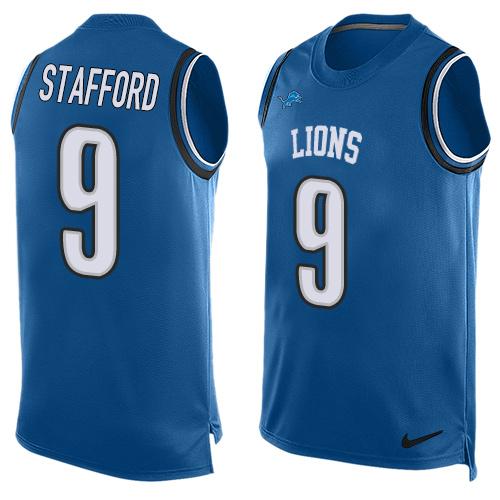 Nike Lions #9 Matthew Stafford Blue Team Color Men's Stitched NFL Limited Tank Top Jersey Nike Lions #9 Matthew Stafford Blue Team Color Men's Stitched NFL Limited Tank Top Jersey