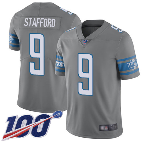 Nike Lions #9 Matthew Stafford Gray Men's Stitched NFL Limited Rush 100th Season Jersey Nike Lions #9 Matthew Stafford Gray Men's Stitched NFL Limited Rush 100th Season Jersey