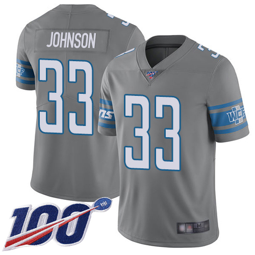 Nike Lions #33 Kerryon Johnson Gray Men's Stitched NFL Limited Rush 100th Season Jersey Nike Lions #33 Kerryon Johnson Gray Men's Stitched NFL Limited Rush 100th Season Jersey