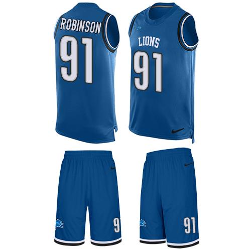 Nike Lions #91 A'Shawn Robinson Blue Team Color Men's Stitched NFL Limited Tank Top Suit Jersey Nike Lions #91 A'Shawn Robinson Blue Team Color Men's Stitched NFL Limited Tank Top Suit Jersey