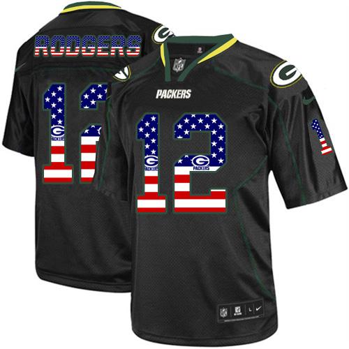 Nike Packers #12 Aaron Rodgers Black Men's Stitched NFL Elite USA Flag Fashion Jersey Nike Packers #12 Aaron Rodgers Black Men's Stitched NFL Elite USA Flag Fashion Jersey