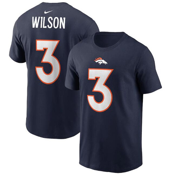 Men's Denver Broncos #3 Russell Wilson 2022 Navy Name & Number T-Shirt Men's Denver Broncos #3 Russell Wilson 2022 Navy Name & Number T-Shirt