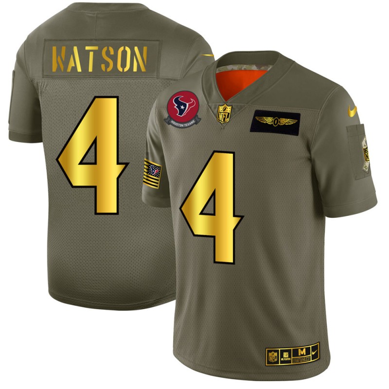 Houston Texans #4 Deshaun Watson NFL Men's Nike Olive Gold 2019 Salute to Service Limited Jersey Houston Texans #4 Deshaun Watson NFL Men's Nike Olive Gold 2019 Salute to Service Limited Jersey