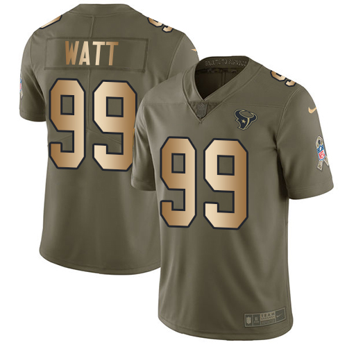 Nike Texans #99 J.J. Watt Olive/Gold Men's Stitched NFL Limited 2017 Salute To Service Jersey Nike Texans #99 J.J. Watt Olive/Gold Men's Stitched NFL Limited 2017 Salute To Service Jersey