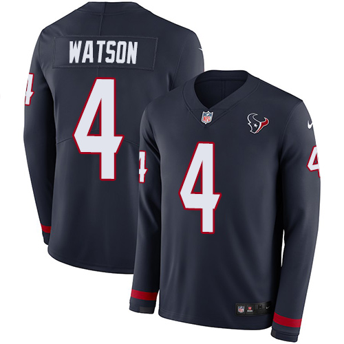 Nike Texans #4 Deshaun Watson Navy Blue Team Color Men's Stitched NFL Limited Therma Long Sleeve Jersey Nike Texans #4 Deshaun Watson Navy Blue Team Color Men's Stitched NFL Limited Therma Long Sleeve Jersey