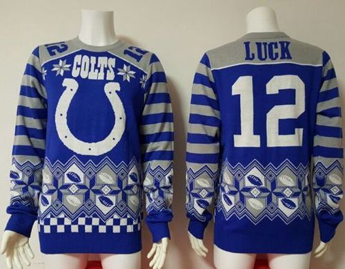Nike Colts #12 Andrew Luck Royal Blue/White Men's Ugly Sweater Nike Colts #12 Andrew Luck Royal Blue/White Men's Ugly Sweater