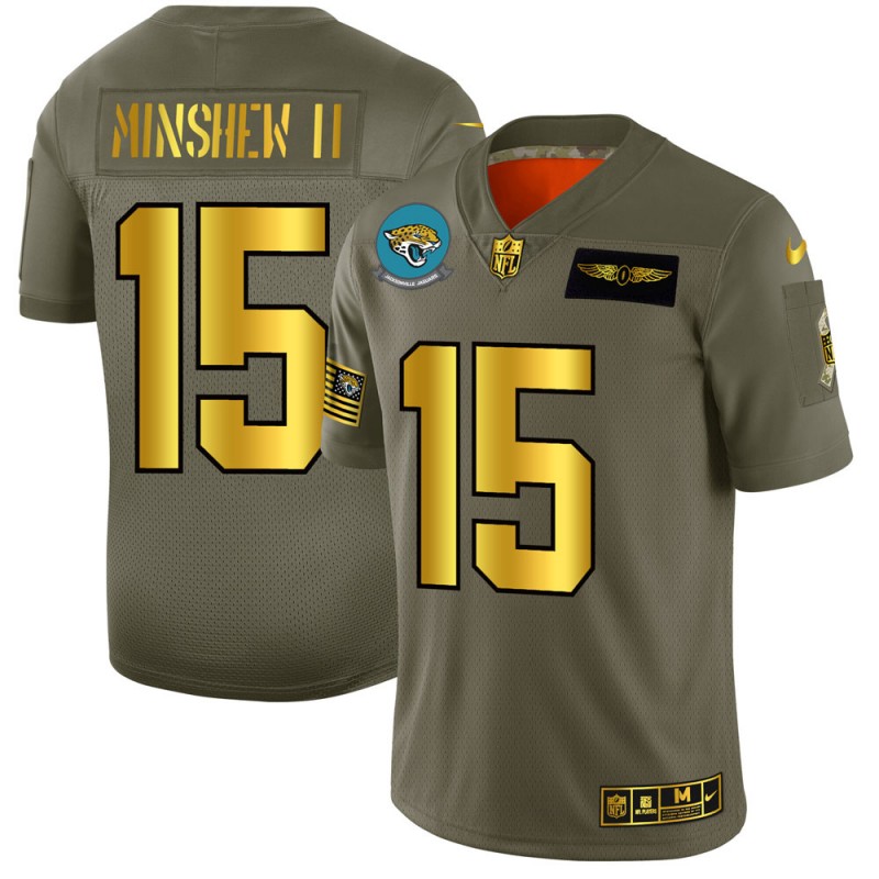 Jacksonville Jaguars #15 Gardner Minshew II NFL Men's Nike Olive Gold 2019 Salute to Service Limited Jersey Jacksonville Jaguars #15 Gardner Minshew II NFL Men's Nike Olive Gold 2019 Salute to Service Limited Jersey