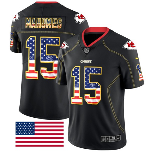 Nike Chiefs #15 Patrick Mahomes Black Men's Stitched NFL Limited Rush USA Flag Jersey Nike Chiefs #15 Patrick Mahomes Black Men's Stitched NFL Limited Rush USA Flag Jersey