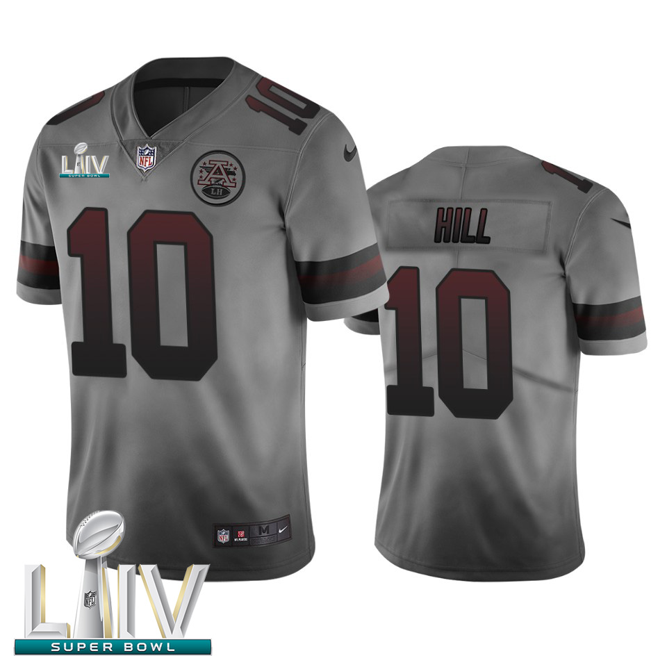 Kansas City Chiefs #10 Tyreek Hill Smoky Gray Super Bowl LIV 2020 Men's Nike Vapor Limited City Edition NFL Jersey Kansas City Chiefs #10 Tyreek Hill Smoky Gray Super Bowl LIV 2020 Men's Nike Vapor Limited City Edition NFL Jersey