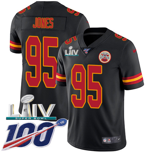 Nike Chiefs #95 Chris Jones Black Super Bowl LIV 2020 Men's Stitched NFL Limited Rush 100th Season Jersey Nike Chiefs #95 Chris Jones Black Super Bowl LIV 2020 Men's Stitched NFL Limited Rush 100th Season Jersey