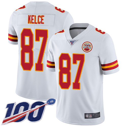Nike Chiefs #87 Travis Kelce White Men's Stitched NFL 100th Season Vapor Limited Jersey Nike Chiefs #87 Travis Kelce White Men's Stitched NFL 100th Season Vapor Limited Jersey