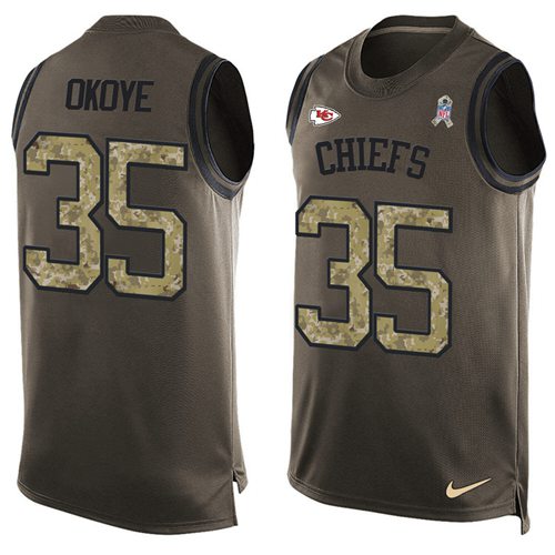 Nike Chiefs #35 Christian Okoye Green Men's Stitched NFL Limited Salute To Service Tank Top Jersey Nike Chiefs #35 Christian Okoye Green Men's Stitched NFL Limited Salute To Service Tank Top Jersey