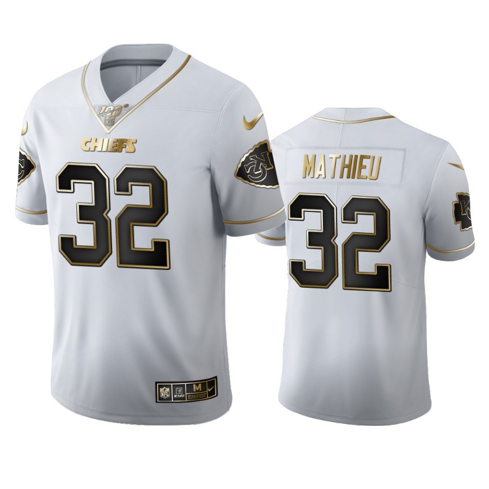 Kansas City Chiefs #32 Tyrann Mathieu Men's Nike White Golden Edition Vapor Limited NFL 100 Jersey Kansas City Chiefs #32 Tyrann Mathieu Men's Nike White Golden Edition Vapor Limited NFL 100 Jersey