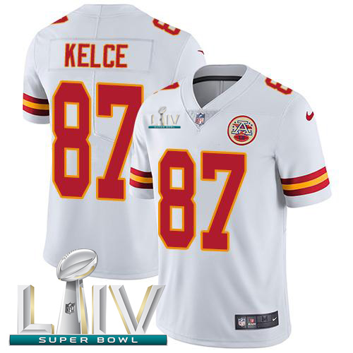Nike Chiefs #87 Travis Kelce White Super Bowl LIV 2020 Men's Stitched NFL Vapor Untouchable Limited Jersey Nike Chiefs #87 Travis Kelce White Super Bowl LIV 2020 Men's Stitched NFL Vapor Untouchable Limited Jersey