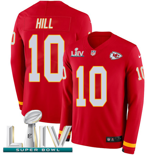 Nike Chiefs #10 Tyreek Hill Red Super Bowl LIV 2020 Team Color Men's Stitched NFL Limited Therma Long Sleeve Jersey Nike Chiefs #10 Tyreek Hill Red Super Bowl LIV 2020 Team Color Men's Stitched NFL Limited Therma Long Sleeve Jersey