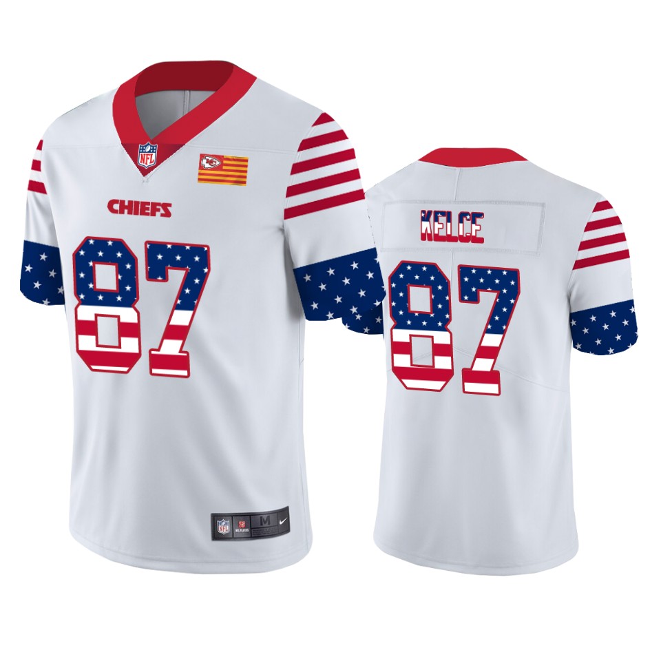 Kansas City Chiefs #87 Travis Kelce White Men's Nike Team Logo USA Flag Vapor Untouchable Limited NFL Jersey Kansas City Chiefs #87 Travis Kelce White Men's Nike Team Logo USA Flag Vapor Untouchable Limited NFL Jersey