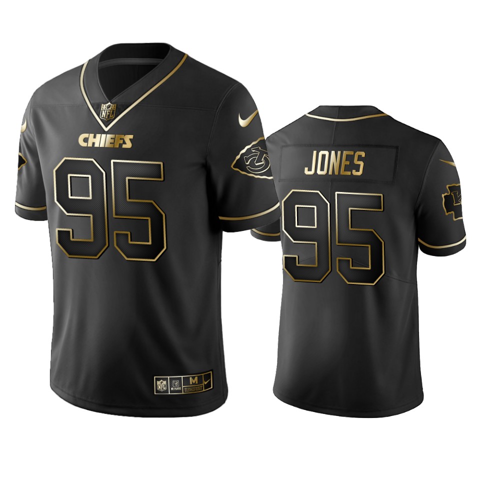 Nike Chiefs #95 Chris Jones Black Golden Limited Edition Stitched NFL Jersey Nike Chiefs #95 Chris Jones Black Golden Limited Edition Stitched NFL Jersey