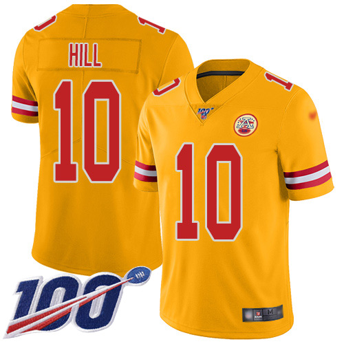 Nike Chiefs #10 Tyreek Hill Gold Men's Stitched NFL Limited Inverted Legend 100th Season Jersey Nike Chiefs #10 Tyreek Hill Gold Men's Stitched NFL Limited Inverted Legend 100th Season Jersey