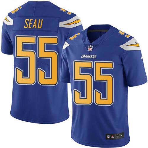 Nike Chargers #55 Junior Seau Electric Blue Men's Stitched NFL Limited Rush Jersey Nike Chargers #55 Junior Seau Electric Blue Men's Stitched NFL Limited Rush Jersey