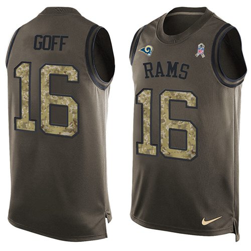 Nike Rams #16 Jared Goff Green Men's Stitched NFL Limited Salute To Service Tank Top Jersey Nike Rams #16 Jared Goff Green Men's Stitched NFL Limited Salute To Service Tank Top Jersey