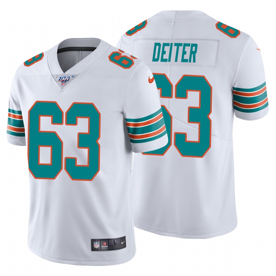 Nike Dolphins #63 Michael Deiter White Alternate Men's Stitched NFL 100th Season Vapor Untouchable Limited Jersey Nike Dolphins #63 Michael Deiter White Alternate Men's Stitched NFL 100th Season Vapor Untouchable Limited Jersey