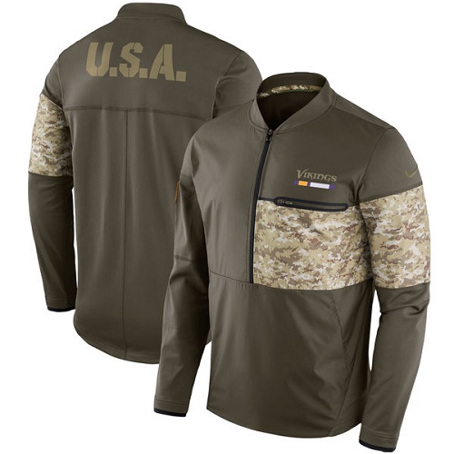Men's Minnesota Vikings Nike Olive Salute to Service Sideline Hybrid Half-Zip Pullover Jacket Men's Minnesota Vikings Nike Olive Salute to Service Sideline Hybrid Half-Zip Pullover Jacket