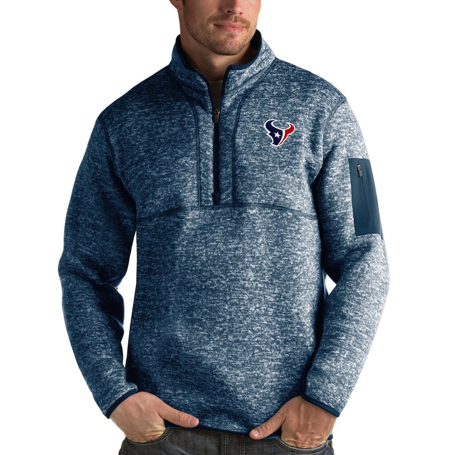 Houston Texans Antigua Fortune Quarter-Zip Pullover Jacket Heather Navy Houston Texans Antigua Fortune Quarter-Zip Pullover Jacket Heather Navy