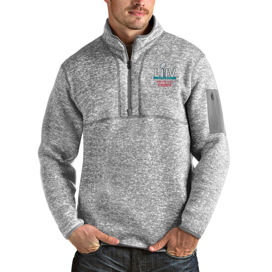 Men's Kansas City Chiefs NFL Heather Gray Super Bowl LIV Bound Fortune Quarter-Zip Pullover Jacket Men's Kansas City Chiefs NFL Heather Gray Super Bowl LIV Bound Fortune Quarter-Zip Pullover Jacket
