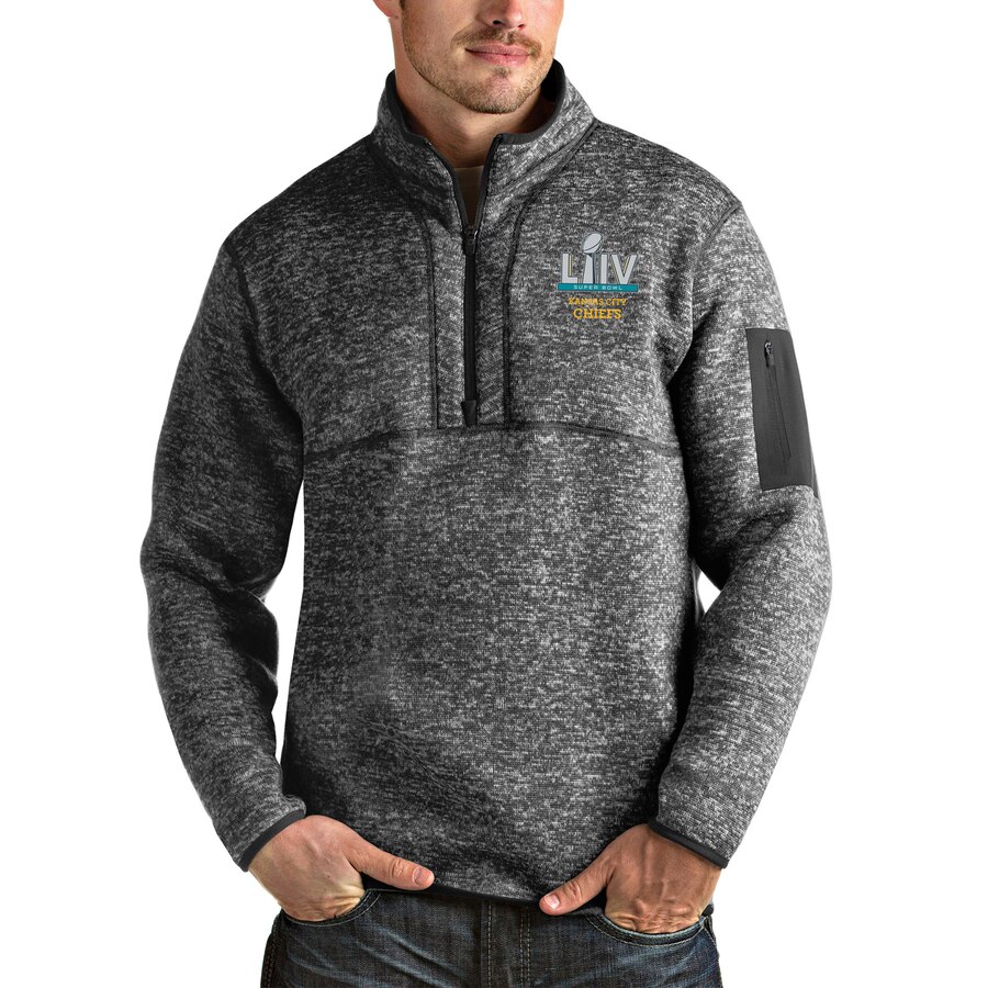 Men's Kansas City Chiefs NFL Heather Charcoal Super Bowl LIV Bound Fortune Quarter-Zip Pullover Jacket Men's Kansas City Chiefs NFL Heather Charcoal Super Bowl LIV Bound Fortune Quarter-Zip Pullover Jacket