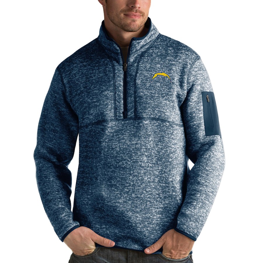 Los Angeles Chargers Antigua Fortune Quarter-Zip Pullover Jacket Heather Navy Los Angeles Chargers Antigua Fortune Quarter-Zip Pullover Jacket Heather Navy